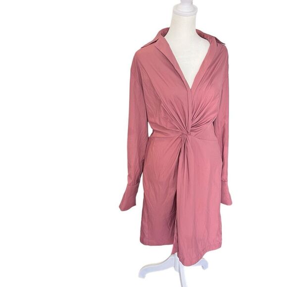 Byron Lars Twist Front Collared Long Sleeve Dusty Rose Dress Size 10 - Picture 2 of 8